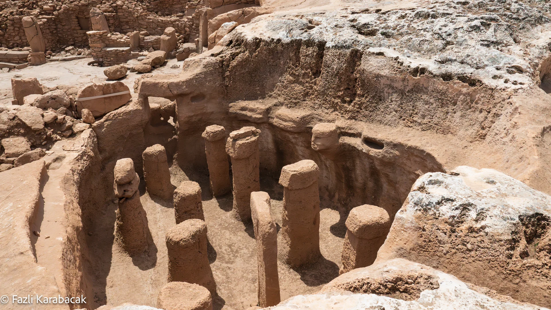 Neolithic head sculptures displayed in the Şanlıurfa Archaeological Museum