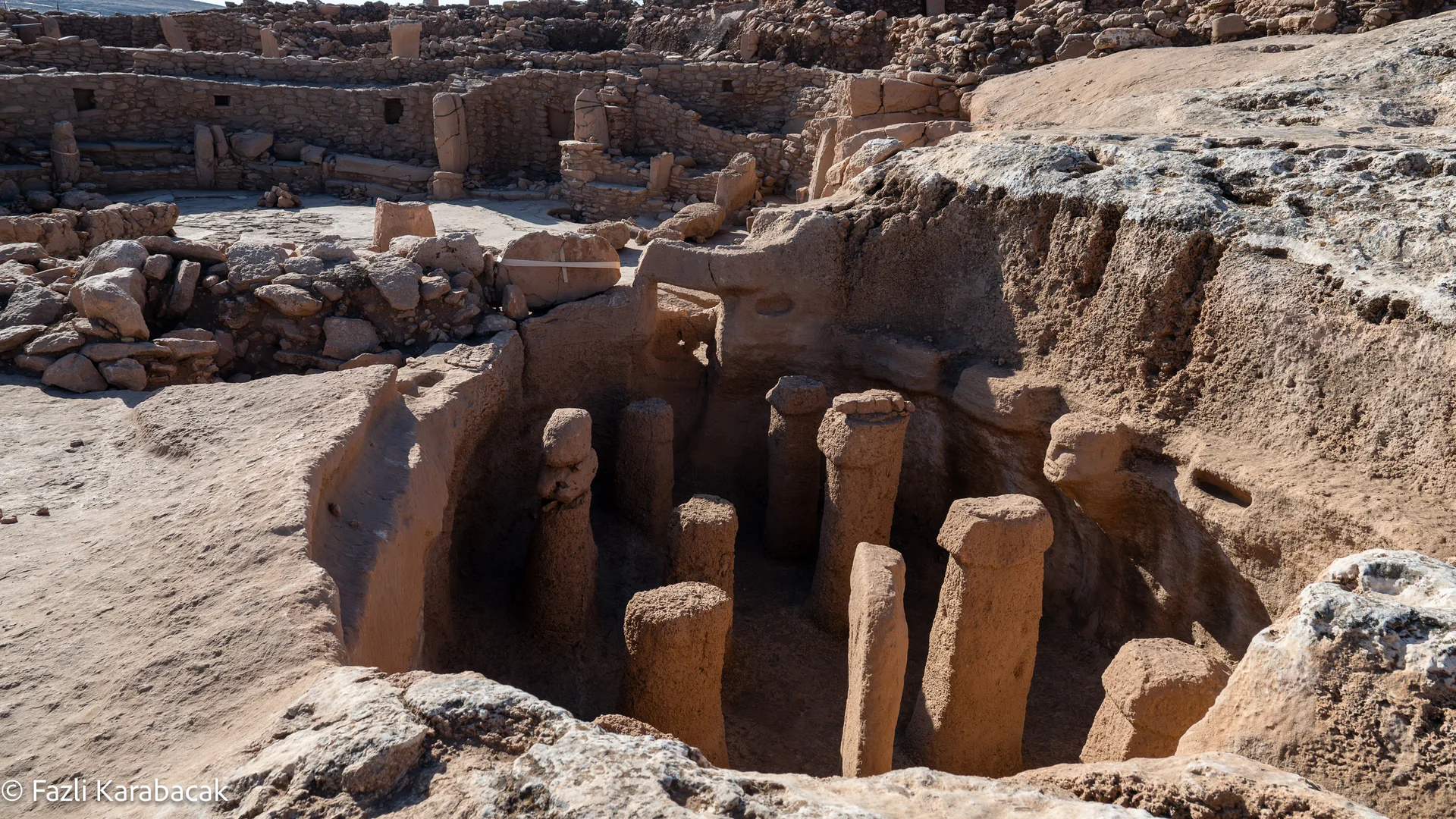 Structure AB at Karahantepe showing T-shaped pillars arranged in a circular chamber