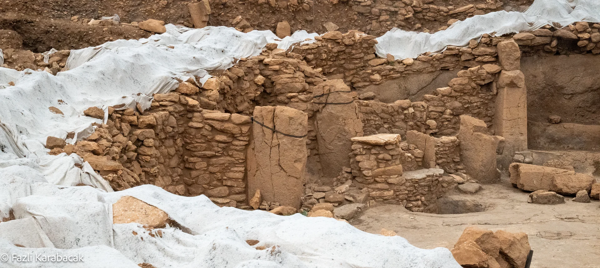 Panoramic view of the excavation site where human figures were found at Karahantepe